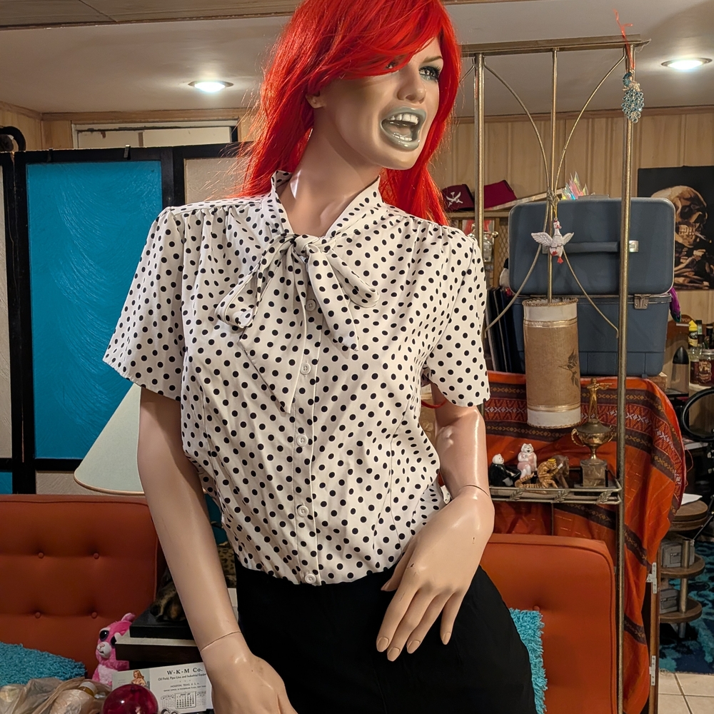 Chic Polka Dot Blouse with Bow Detail
